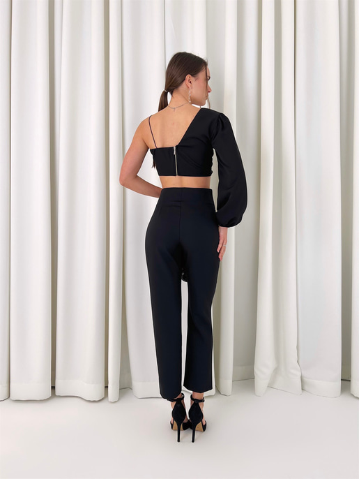 Tek Kol Alt Yüksek Bel Kornelije Kadın Siyah İkili Takım 23K000416