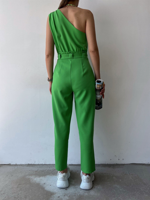 Tek Omuz Drapeli Marlon Kadın Yeşil Tulum 22Y000228