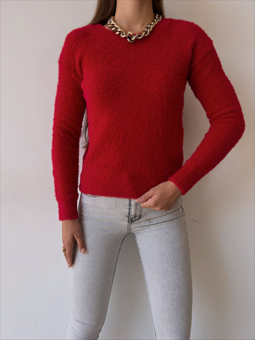 Uzun Kol Alaric Kadın Kırmızı Sakal Kazak 23K000122