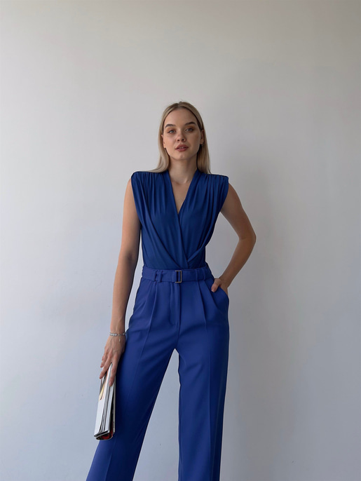 Vatkalı Kolsuz Kruvaze Garrison Kadın Saks Bodysuit 22Y000066