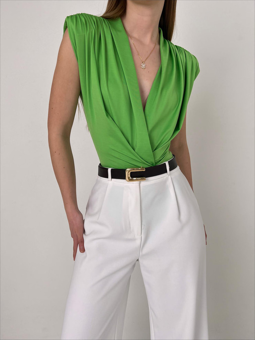 Vatkalı Kolsuz Kruvaze Garrison Kadın Yeşil Bodysuit 22Y000066