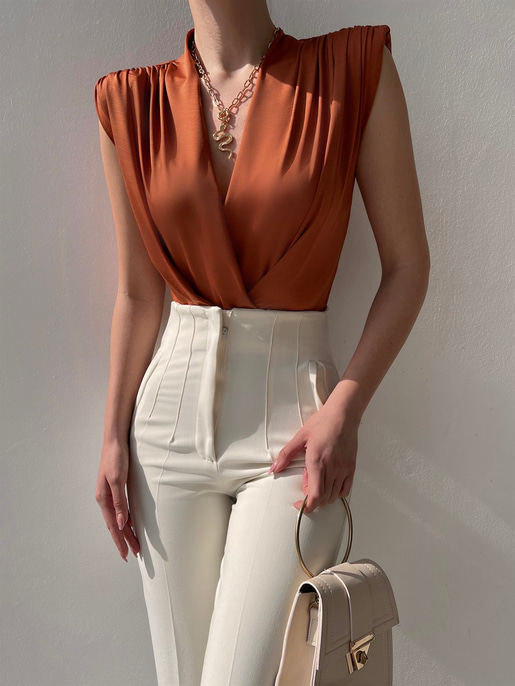 Vatkalı Kolsuz Kruvaze Garrison Kadın Tarçın Bodysuit 22Y000066