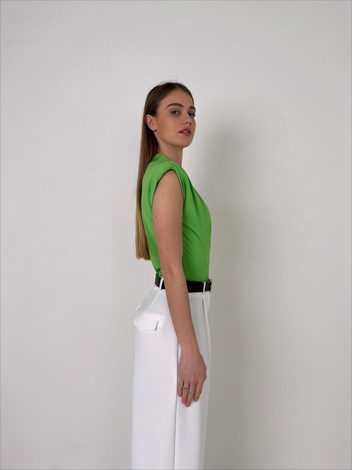 Vatkalı Kolsuz Kruvaze Garrison Kadın Yeşil Bodysuit 22Y000066