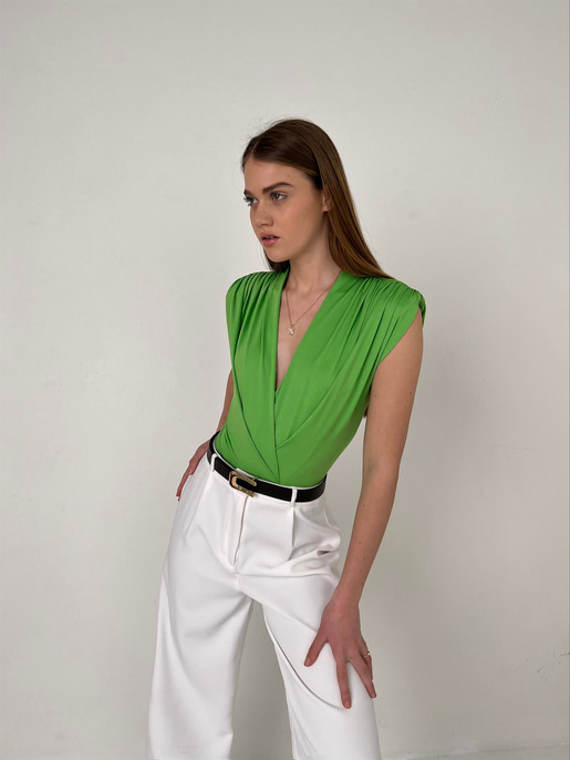 Vatkalı Kolsuz Kruvaze Garrison Kadın Yeşil Bodysuit 22Y000066