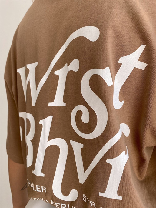 Wrst Bhvr Baskılı Oversize Kadın Kahverengi Tişört 21Y000146