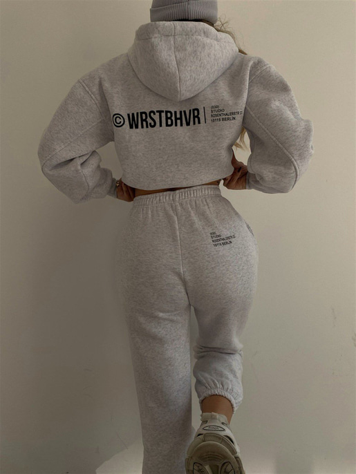 Yazılı Fermuarlı Sweat ve Alt Wrstbhvr Kadın Gri Eşofman Takım 22K000259
