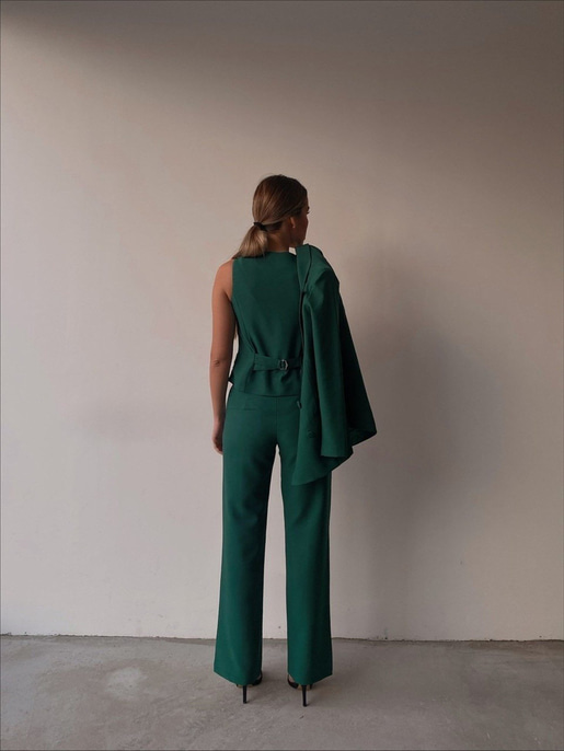 Yelek Ceket Pantolonlu Klasik Celina Kadın Yeşil Üçlü Takım 22K000357