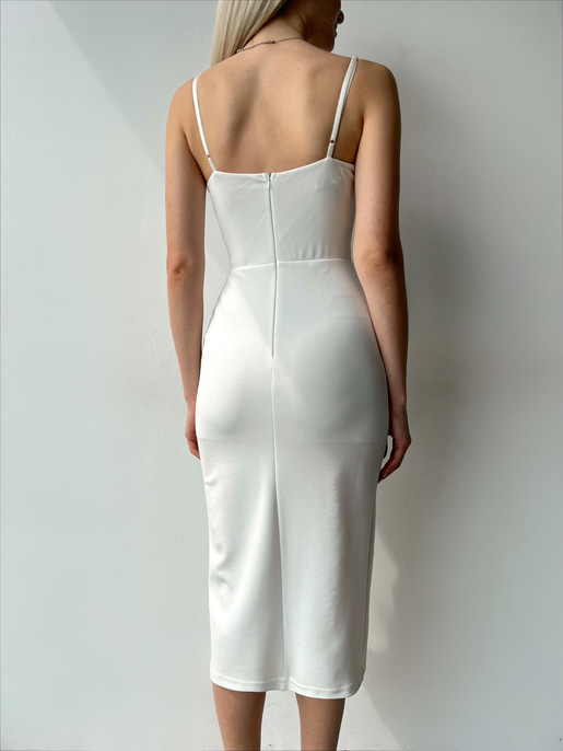 Yırtmaçlı Göğüs Çevresi Taş Detay İnce Askılı Trista Kadın Beyaz Elbise 22Y000136