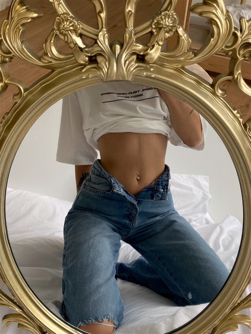 Yüksek Bel Paçası Yırtık Kadın Mavi Palazzo Jeans 21Y000401