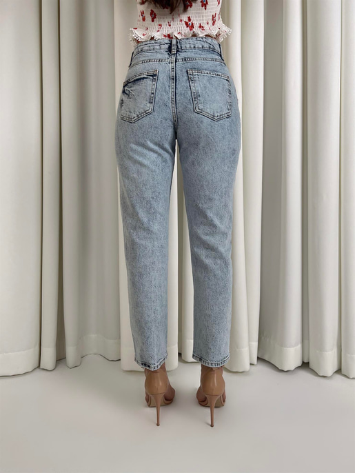 Yüksek Bel Yanları Cepli Nunez Kadın Buz Mavisi Mom Jean 23Y000039
