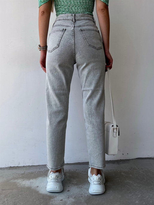 Yüksek Bel Yikamalı Jovan Kadın Gri Mom Jean 22Y000236