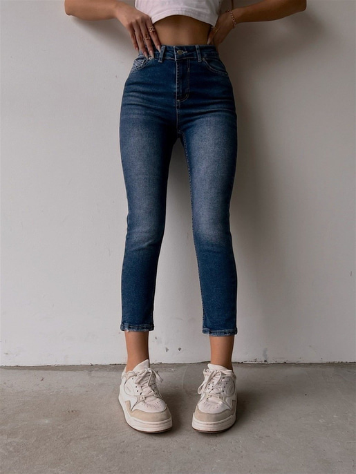 Yüksek Bel Yıkamalı Skinny Jenna Kadın Koyu Mavi Jean 22K000338