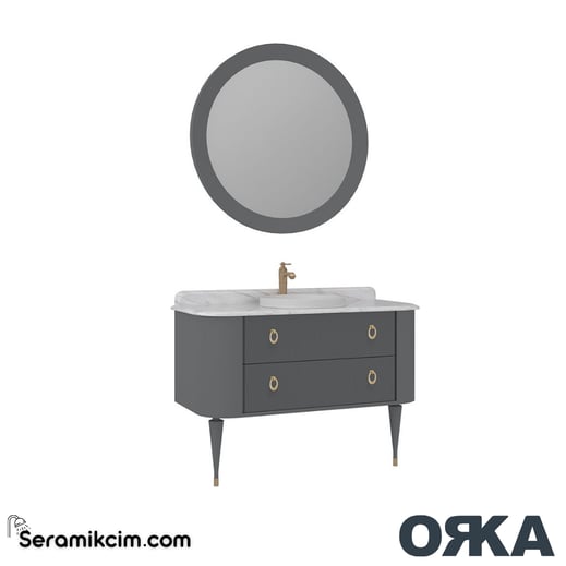 Orka Felice 120cm Banyo Dolabı Set Altın Ahşap Ayaklı Mat Gri