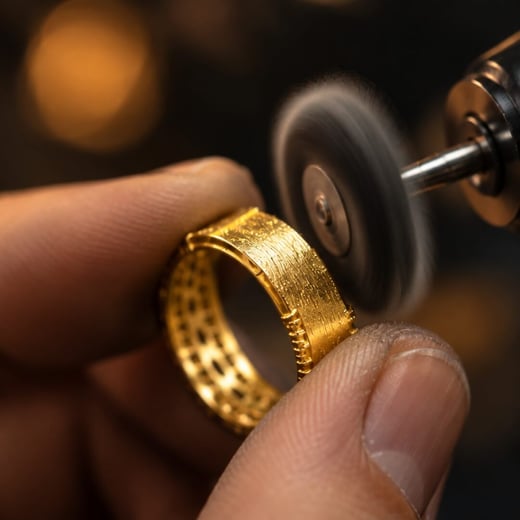 Köşker Gold atölyesinde altın yüzüğün cilalanması