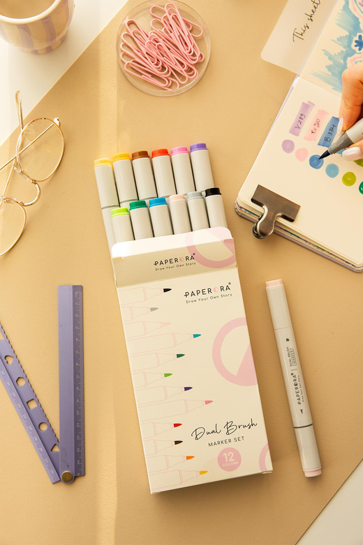 12’li Çift Uçlu Alkol Bazlı Marker Kalem Seti – Brush + Chisel