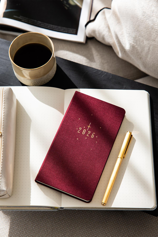 2026 Haftalık Keten Cep Ajandası 12 Aylık - Bordo