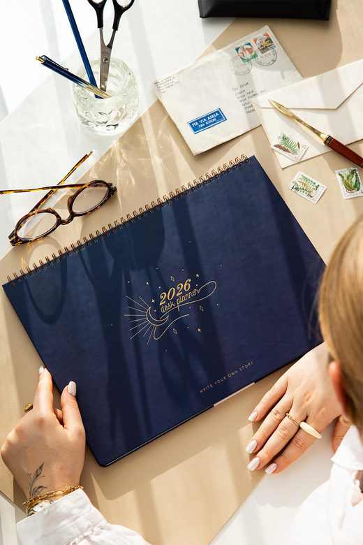 2026 Haftalık Spiralli Masaüstü Planlayıcı 24x34 cm - Desk Planner Lacivert