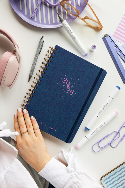 2026 Spiralli Günlük Ajanda 12 Aylık Çift Renkli Sert Kapak - Dubletta