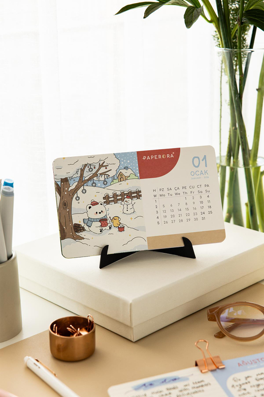 2026 Yılı Karton Ayaklı Masa Takvimi Kawaii - 12x20 cm
