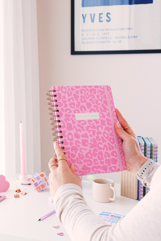 A5 Spiralli Süresiz Renkli Planlayıcı Ajanda Motivasyon Sayfalı Pembe Leopar