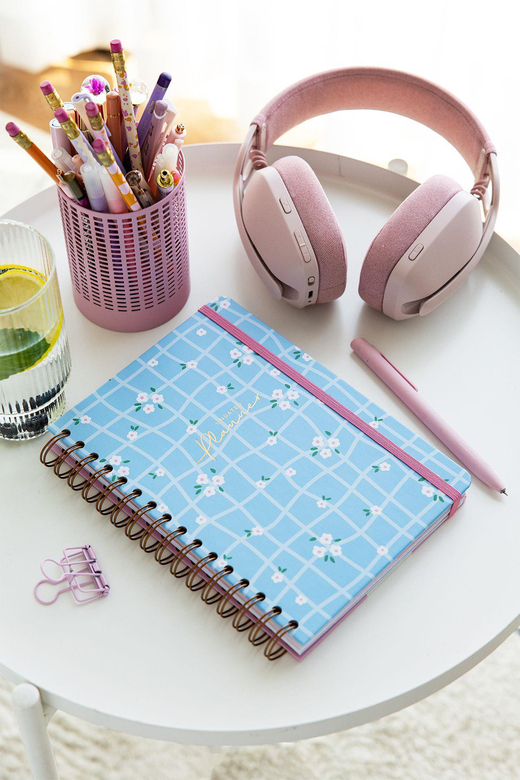 A5 Spiralli Süresiz Renkli Planlayıcı Ajanda Motivasyon Sayfalı Mavi Papatyalar