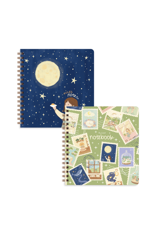 15x16 Spiralli Karton Kapak 2'li Çizgili Not Defter Seti - Ay