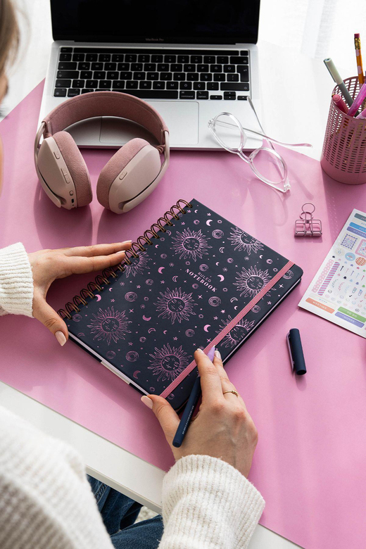 17x24 Spiralli Lastikli Sert Kapak Çizgili Not Defteri Mor Galaksi