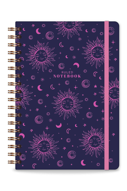 17x24 Spiralli Lastikli Sert Kapak Çizgili Not Defteri Mor Galaksi