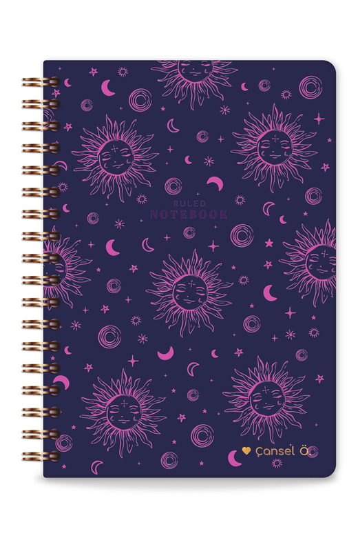 17x24 Spiralli Lastikli Sert Kapak Çizgili Not Defteri Mor Galaksi