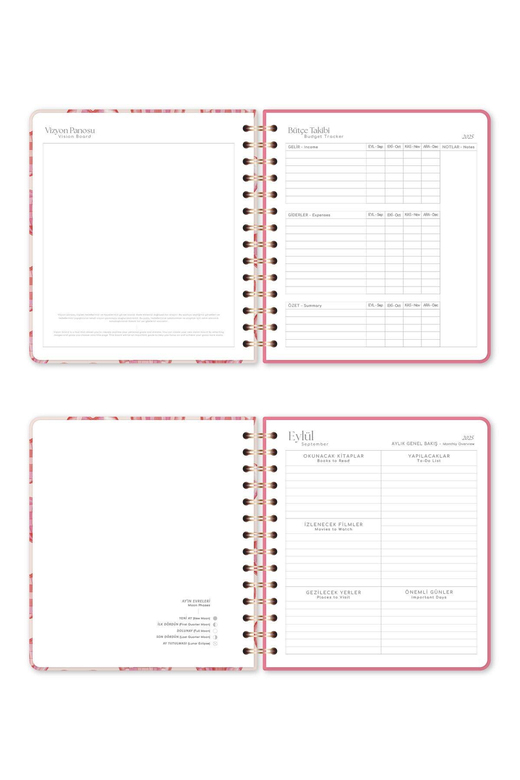 2025-2026 18x20 Spiralli 16 Aylık Kare Akademik Ajanda - Kalpler