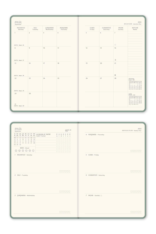 2025-2026 A5 Keten 16 Aylık Akademik Ajanda - Yeşil