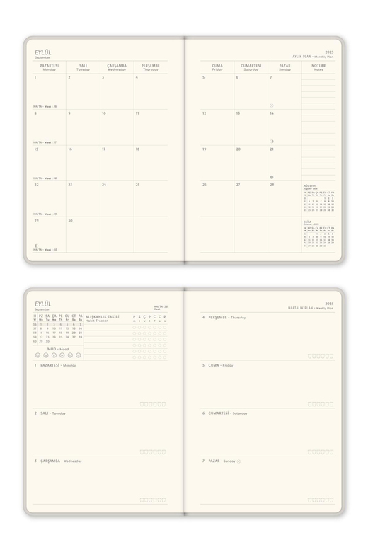 2025-2026 A5 Keten 16 Aylık Akademik Ajanda - Krem