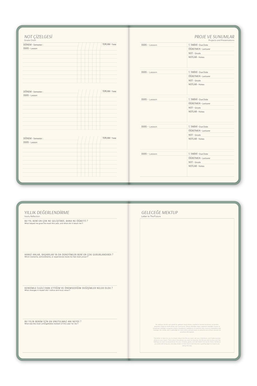 2025-2026 A5 Keten 16 Aylık Akademik Ajanda - Yeşil