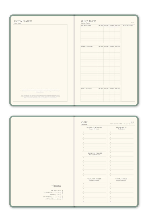 2025-2026 A5 Keten 16 Aylık Akademik Ajanda - Yeşil