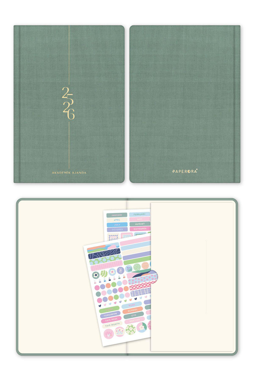 2025-2026 A5 Keten 16 Aylık Akademik Ajanda - Yeşil