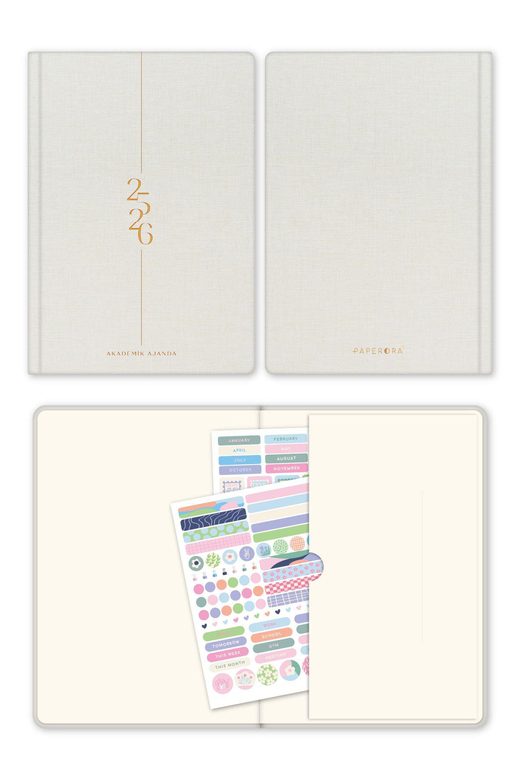 2025-2026 A5 Keten 16 Aylık Akademik Ajanda - Krem