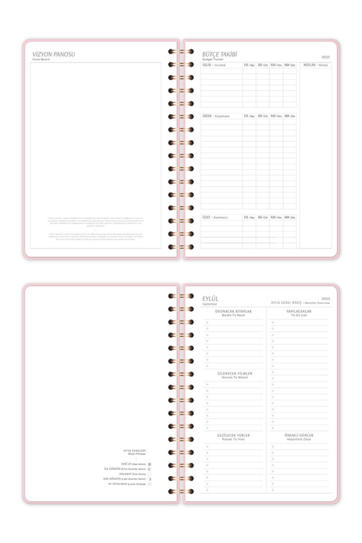 2025-2026 A5 Spiralli 16 Aylık Akademik Ajanda - Pembe