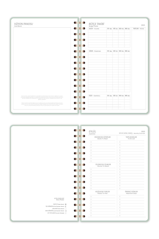 2025-2026 A5 Spiralli 16 Aylık Akademik Ajanda - Yeşil