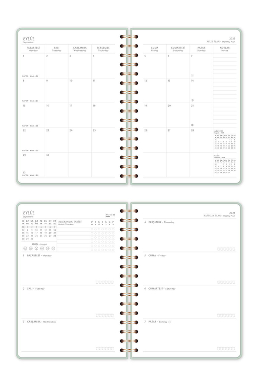 2025-2026 A5 Spiralli 16 Aylık Akademik Ajanda - Yeşil