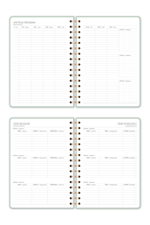 2025-2026 A5 Spiralli 16 Aylık Akademik Ajanda - Yeşil