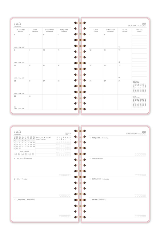 2025-2026 A5 Spiralli 16 Aylık Akademik Ajanda - Pembe