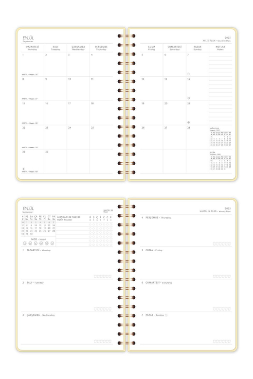 2025-2026 A5 Spiralli 16 Aylık Akademik Ajanda - Sarı