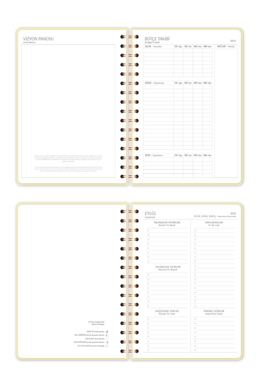 2025-2026 A5 Spiralli 16 Aylık Akademik Ajanda - Sarı