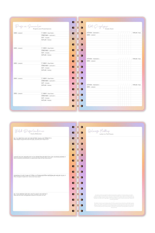 2025-2026 A5 Spiralli Renkli Akademik Ajanda Kir ve Suya Dayanıklı Sert Kapak - Pembe