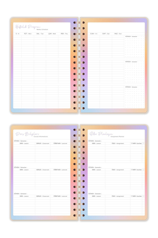 2025-2026 A5 Spiralli Renkli Akademik Ajanda Kir ve Suya Dayanıklı Sert Kapak - Bej