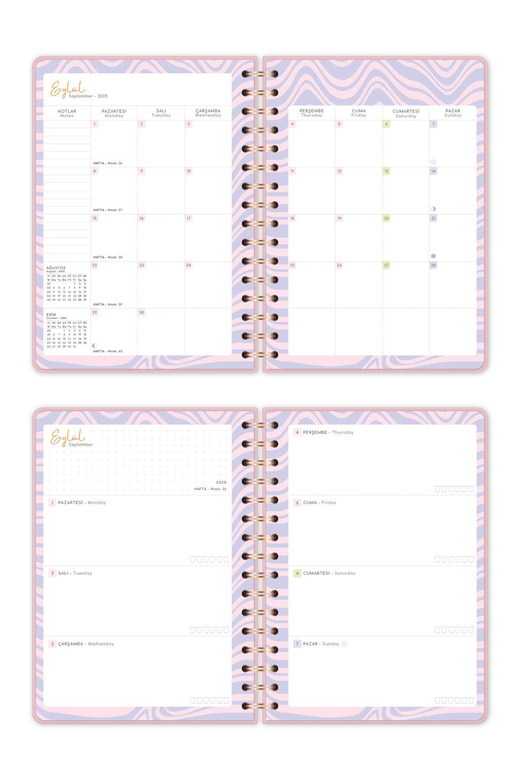 2025-2026 A5 Spiralli Renkli Akademik Ajanda Kir ve Suya Dayanıklı Sert Kapak - Pembe