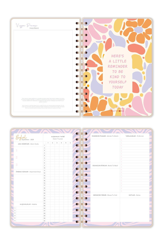 2025-2026 A5 Spiralli Renkli Akademik Ajanda Kir ve Suya Dayanıklı Sert Kapak - Bej