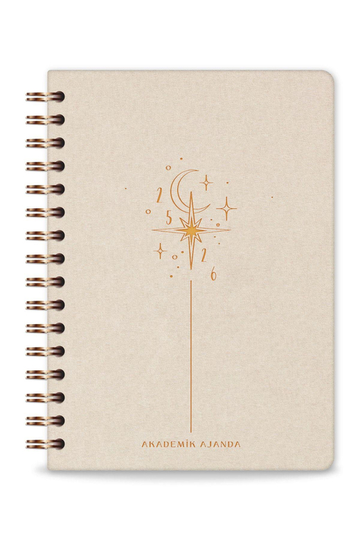 2025-2026 A5 Spiralli Renkli Akademik Ajanda Kir ve Suya Dayanıklı Sert Kapak - Bej