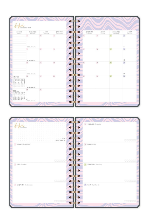 2025-2026 A5 Spiralli Renkli Akademik Ajanda Kir ve Suya Dayanıklı Sert Kapak - Füme