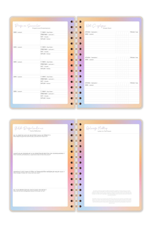 2025-2026 A5 Spiralli Renkli Akademik Ajanda Kir ve Suya Dayanıklı Sert Kapak - Bej